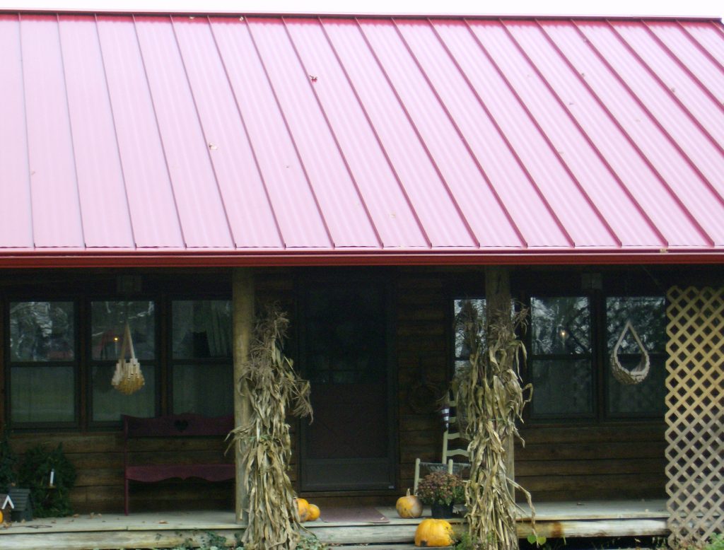 Red metal roof with guard